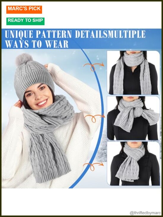 8-Piece Winter Accessories Set with Pompom Beanie, Scarf, Touch Screen Gloves, main image 2